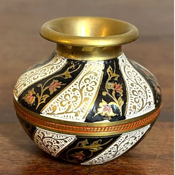 Vintage Brass Pen Holder Ink Pot Well Heavy Metal Handmade India Gold 2.5" x 3" - Picture 4 of 4